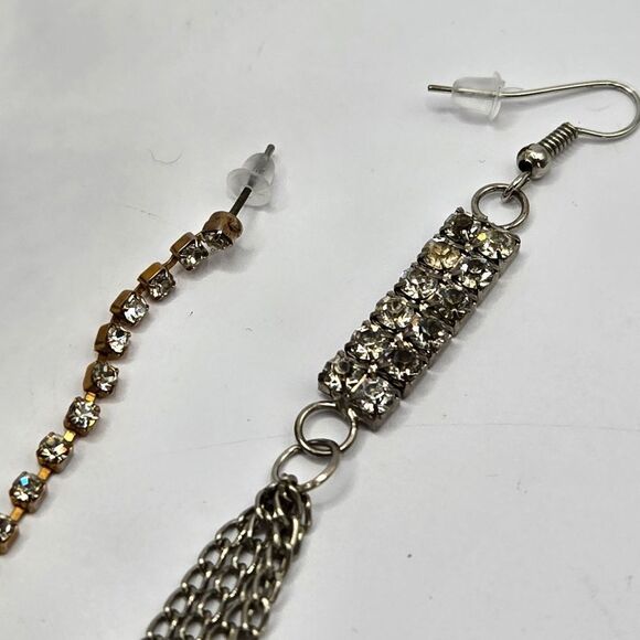 "5/$25" Mismatched Long Chain Silver & Gold Tone Rhinestone Dangle Earrings - Picture 3 of 7